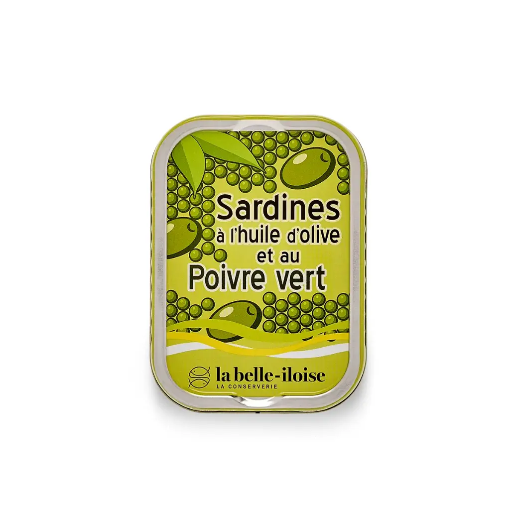 Sardines à l'huile d'olive et poivres verts 115gr